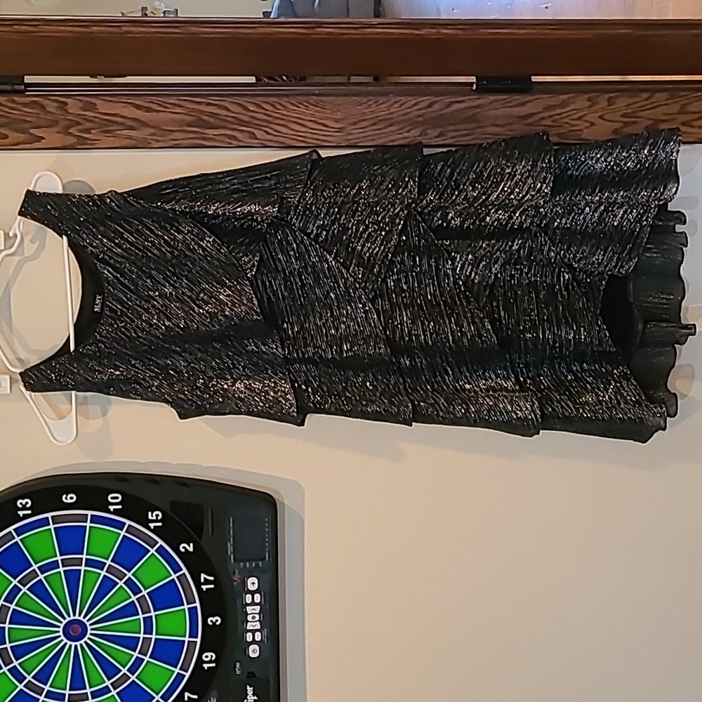 SLNY Black Dress with Silver Metallic Threading